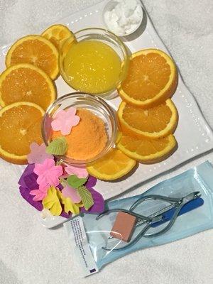 Honey Orange Pedi. We treat tired feet with fresh paraffin & hot stone. Vitamin C may bring many benefits to skin. Clean and healthier.