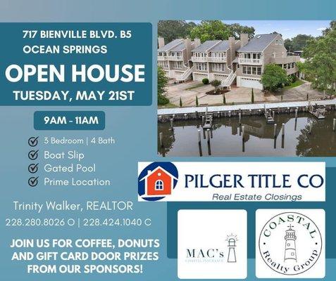 Join us for another great open house on May 21st, 2024 in Ocean Springs!!!