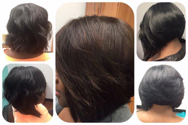 Bobs are always fun, especially when you don't have to cut your hair to wear on!  Full extension installation.