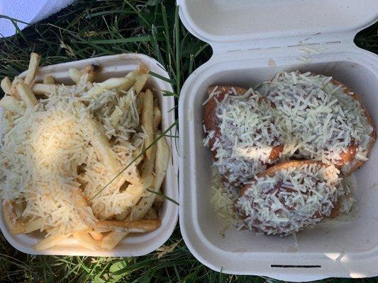 Garlic parm fries and Chicken garlic parm.