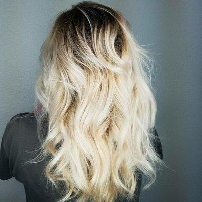 Blonde balayge with a painted shadow root.