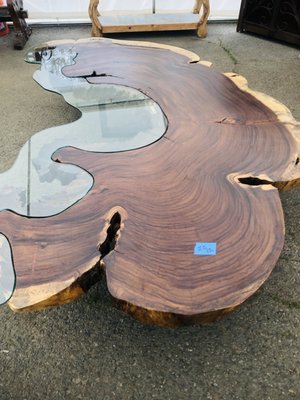 One of a kind Parota wood and glass tables!