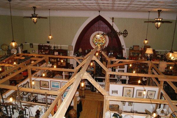 A choir loft view of the dealer spaces...