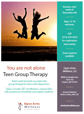 Teen Therapy Group meeting weekly through Zoom.