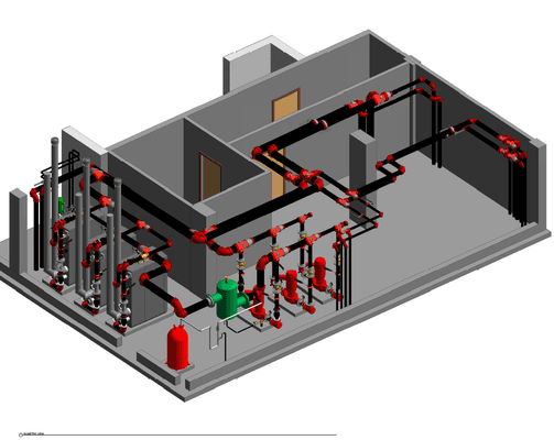 3d isometric view of boiler room