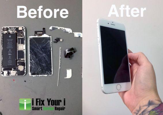 This iPhone was smashed to pieces. We were able to power it up and revive it.