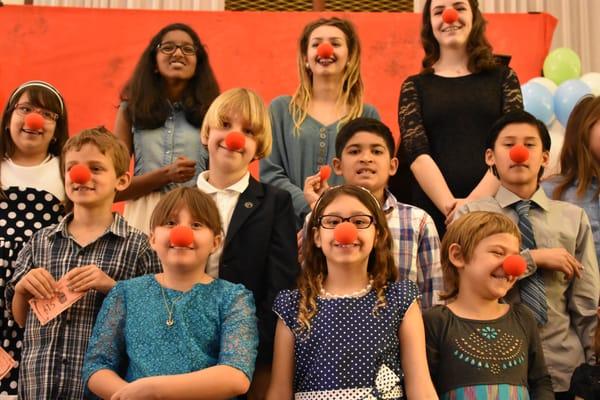 Clown nose...check!  Students before our Chocolate Concert Carnival