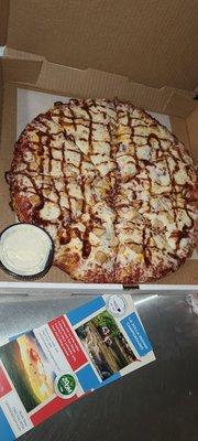 BBQ Chicken Pizza w/out Onions & a side of Ranch... Yum