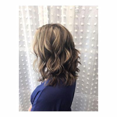 Lob haircut with highlights