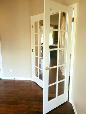 This door frame used to be a dark wood stain. We updated the look of it by painting it white.