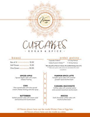 Our Sugar & Spice Menu! Contact us via phone, message, email, or social media to order!