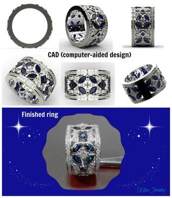 Before and after picture of our beautiful sapphire and diamond ring created by Klass Jewelers