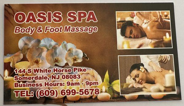 Oasis Spa business card