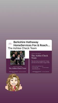 August 2020 Award for the Ashlee Check Team