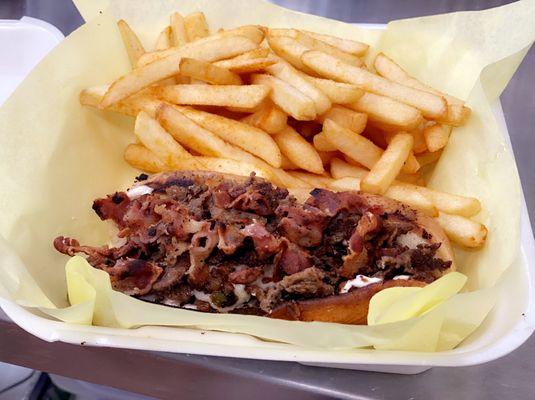 Philly cheese steak w/bacon