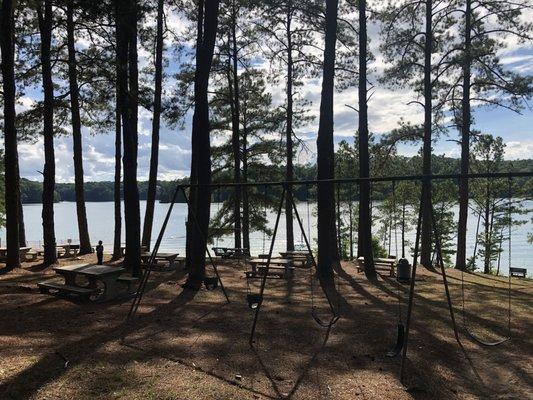 Swings and picnic tables