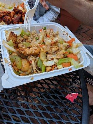 Teriyaki chicken with fried rice and veggies