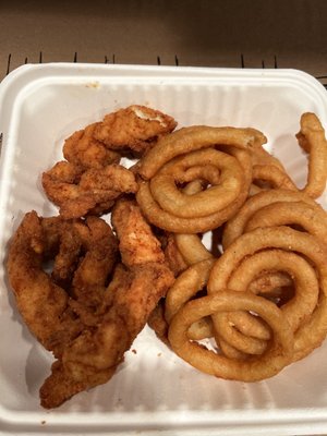 Chicken sticks and onion rings!