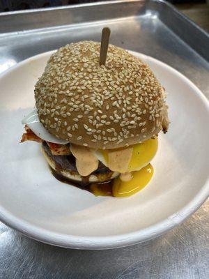 K Pop Burger with kimchi & fried egg