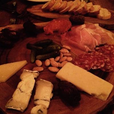 The yummy cheese meat board!