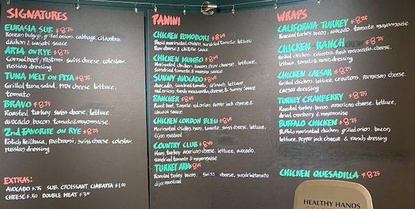 Menu (paninis and wraps)