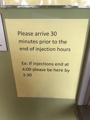 Through the already very restricted hours, they have now limited the injection times by a half hour.