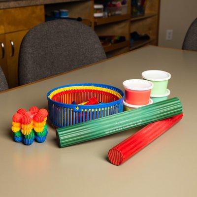 Physical Therapy Specialized materials/tools for hand and coordination therapy treatments.