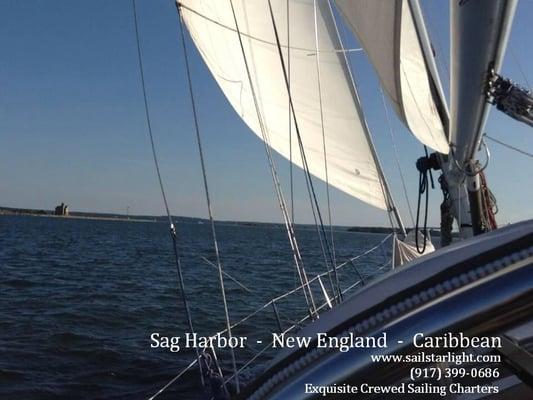 Sailing past Shelter Island.