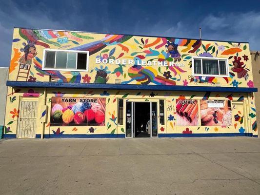 Store front of Border Leather and Emy's Yarns.