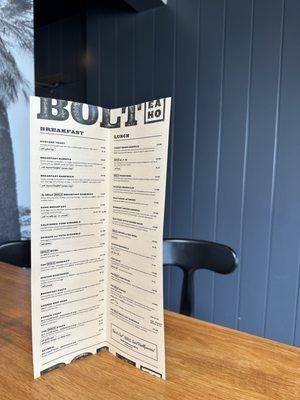 Breakfast and lunch menu