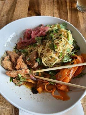 Citrus pork ramen bowl.