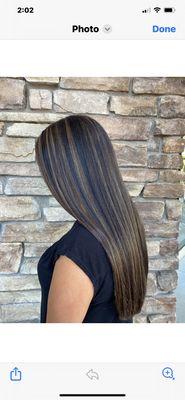 One length cut, Carmel color highlights