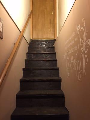 Stairway to upstairs. Only for the bathroom. The studio is all downstairs :)