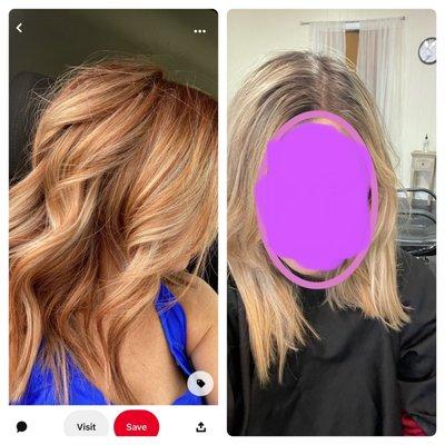 What I asked for (left) what my hair was (right)