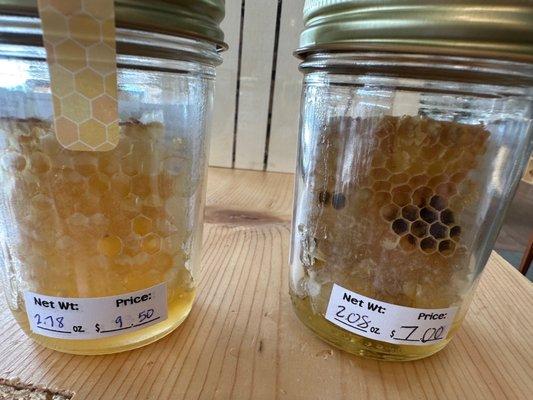 Honeycomb. Right side has more bee pollen.