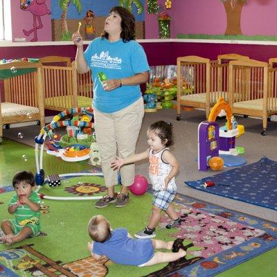 Babies care about bubbles! This is an excellent child day care.