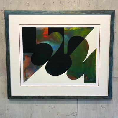 Signed modern art by LA artist Robbie Simon. Double matted and specialized matching marbled frame to match.