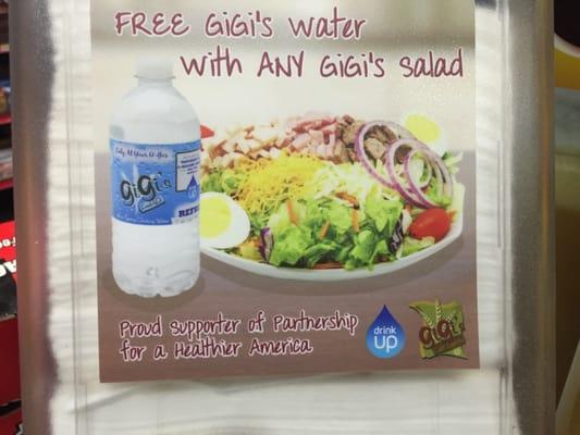 Free bottle of water when you buy a Gigi's Salad