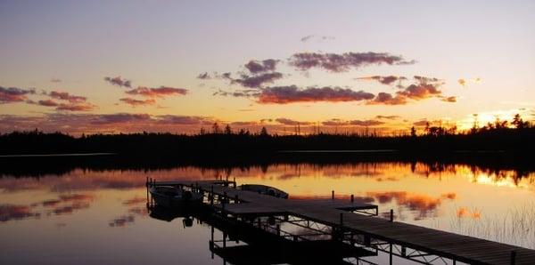 Sunset from our private dock on Round Lake.