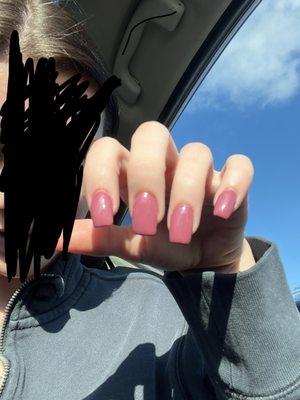 Original nails the Tech tried to send me home with after expressing I did not like the shape or length