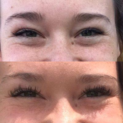 Top: natural lashes with mascara Bottom: false eyelashes without mascara