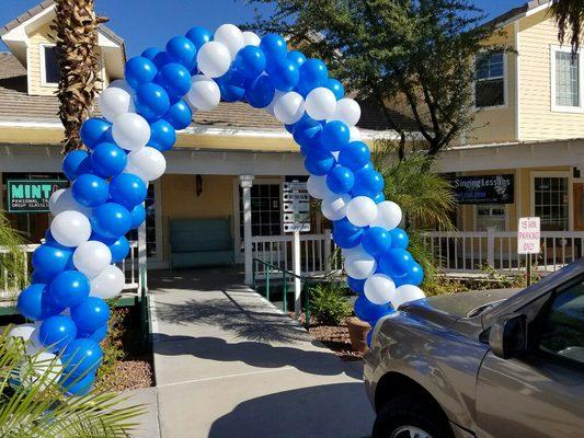 10 foot by 10 foot triple swirl arch for a grand opening.