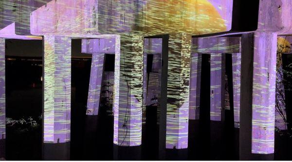 Night Light show under bridge over Buffalo Bayou.