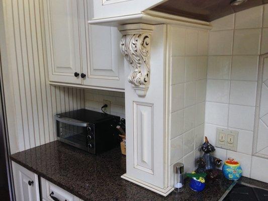 Tropical Brown granite counter top with Beautiful White/Gold tiled backsplash 5/6