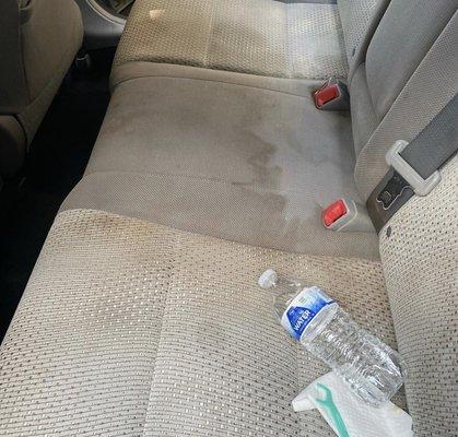 We specialize in shampooing seats! Here is a before photo of a client with stain damage.