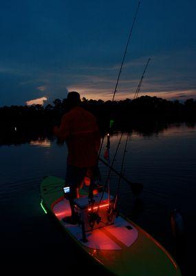 Enjoy a little night fishing on one of our custom made fishing edition paddle boards.