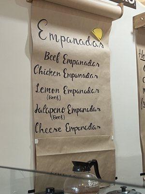 Empanada menu