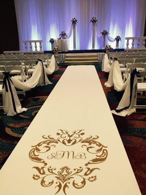 Gold hand painted aisle runner, with 3 letter monogram