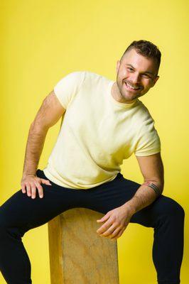 Armen posing for the yoga studio opening