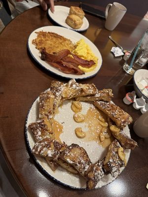 Bananas Foster French toast and breakfast platter